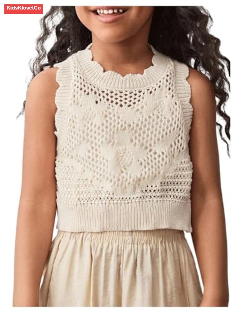 Girls Summer Crochet Sleeveless Crop Top Sweater Vest